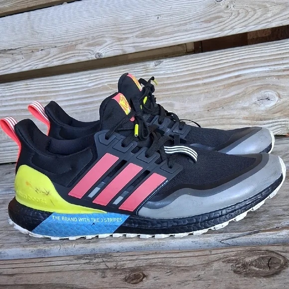 adidas Men's Black with Coral & Yellow UltraBoost All Terrain Athletic Shoes - Picture 4 of 15